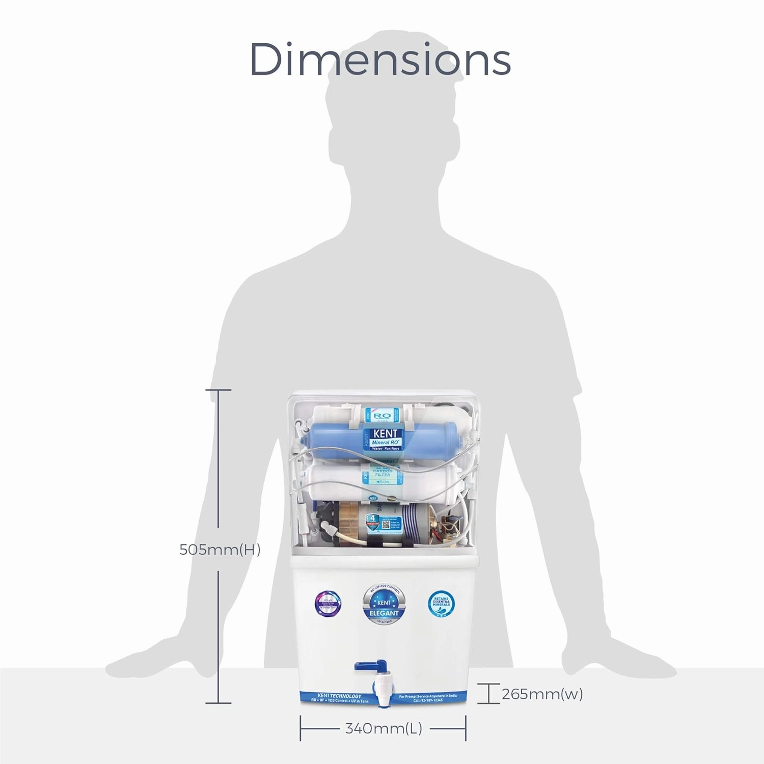 KENT Elegant RO Water Purifier | RO   UF   TDS Control   UV LED Tank | 8L Tank | 15 LPH Flow