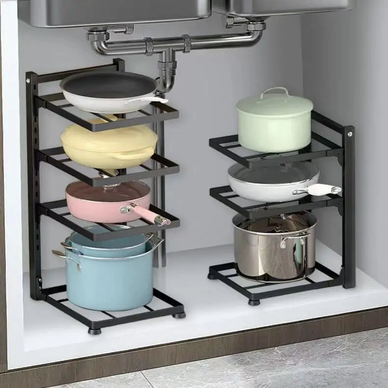Kitchen Pot Rack | 4-Layer | Under Sink | 23 x 27 x 52 cm | Metal & Plastic Material