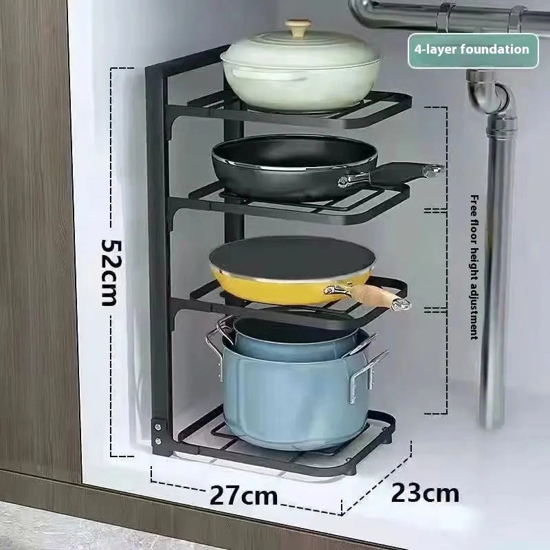 Kitchen Pot Rack | 4-Layer | Under Sink | 23 x 27 x 52 cm | Metal & Plastic Material