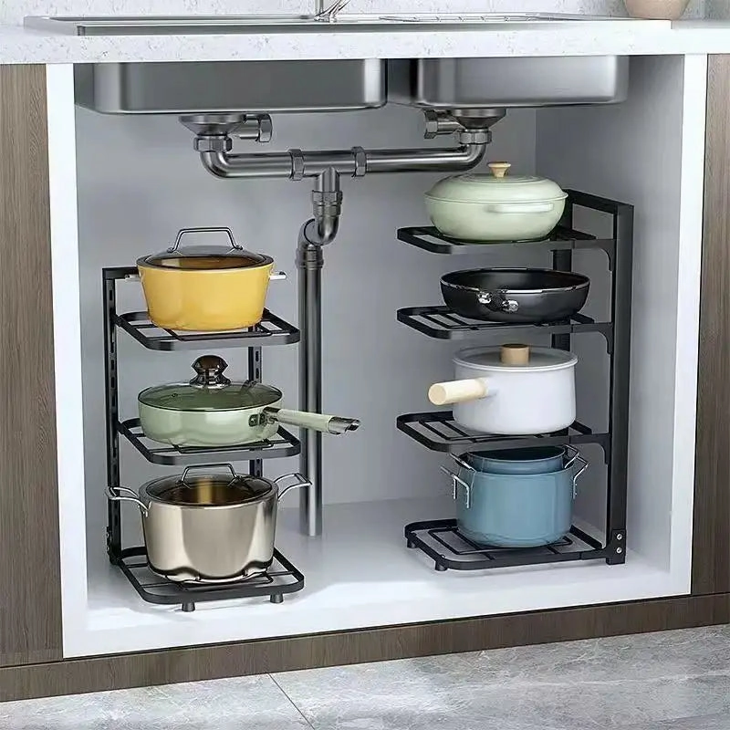 Kitchen Pot Rack | under sink | 3 layers | 23 x 27 x 43 cm | Metal &amp; Plastic Material