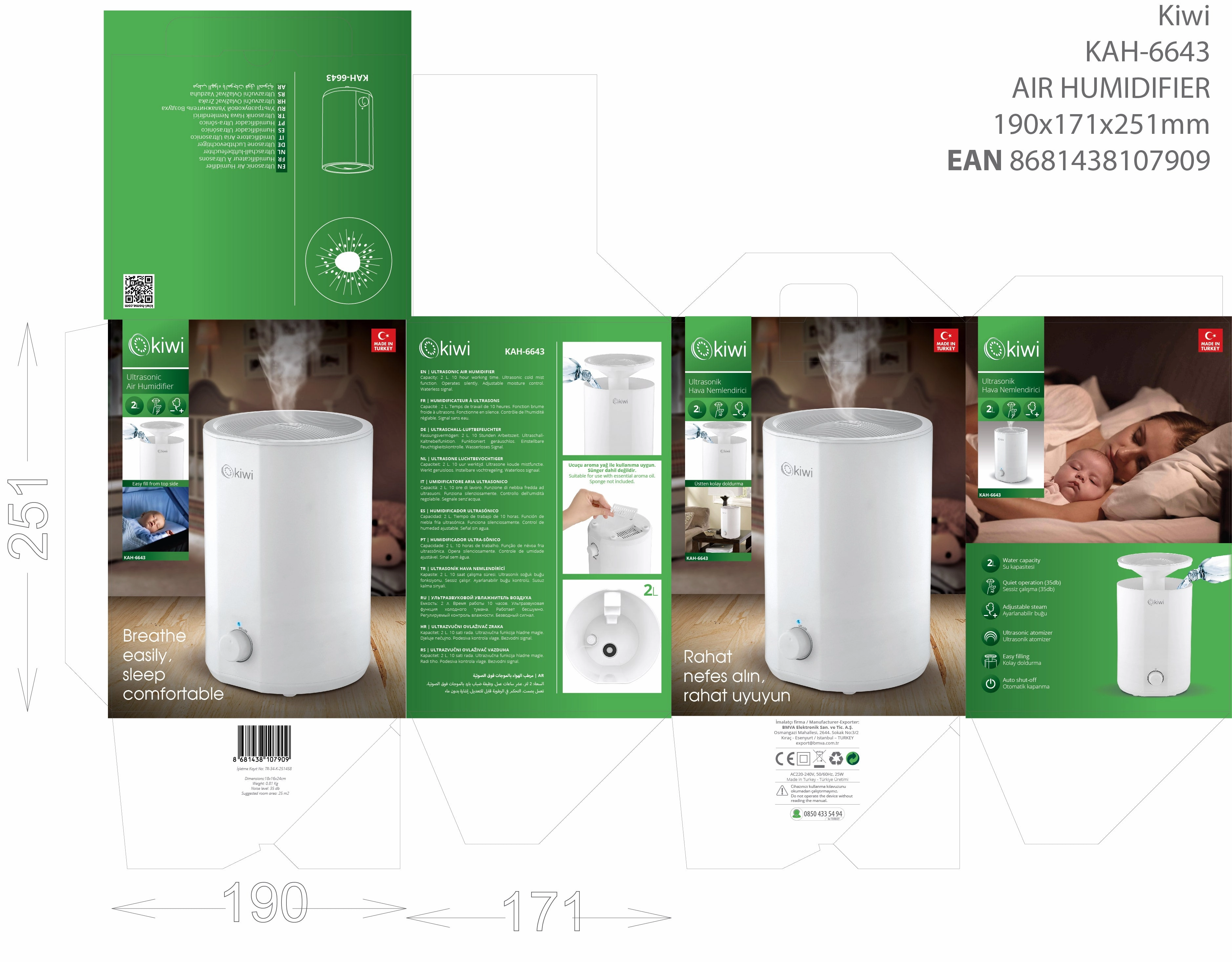 Kiwi Air Humidifier |  3L Capacity | 8 hours Continuous Working