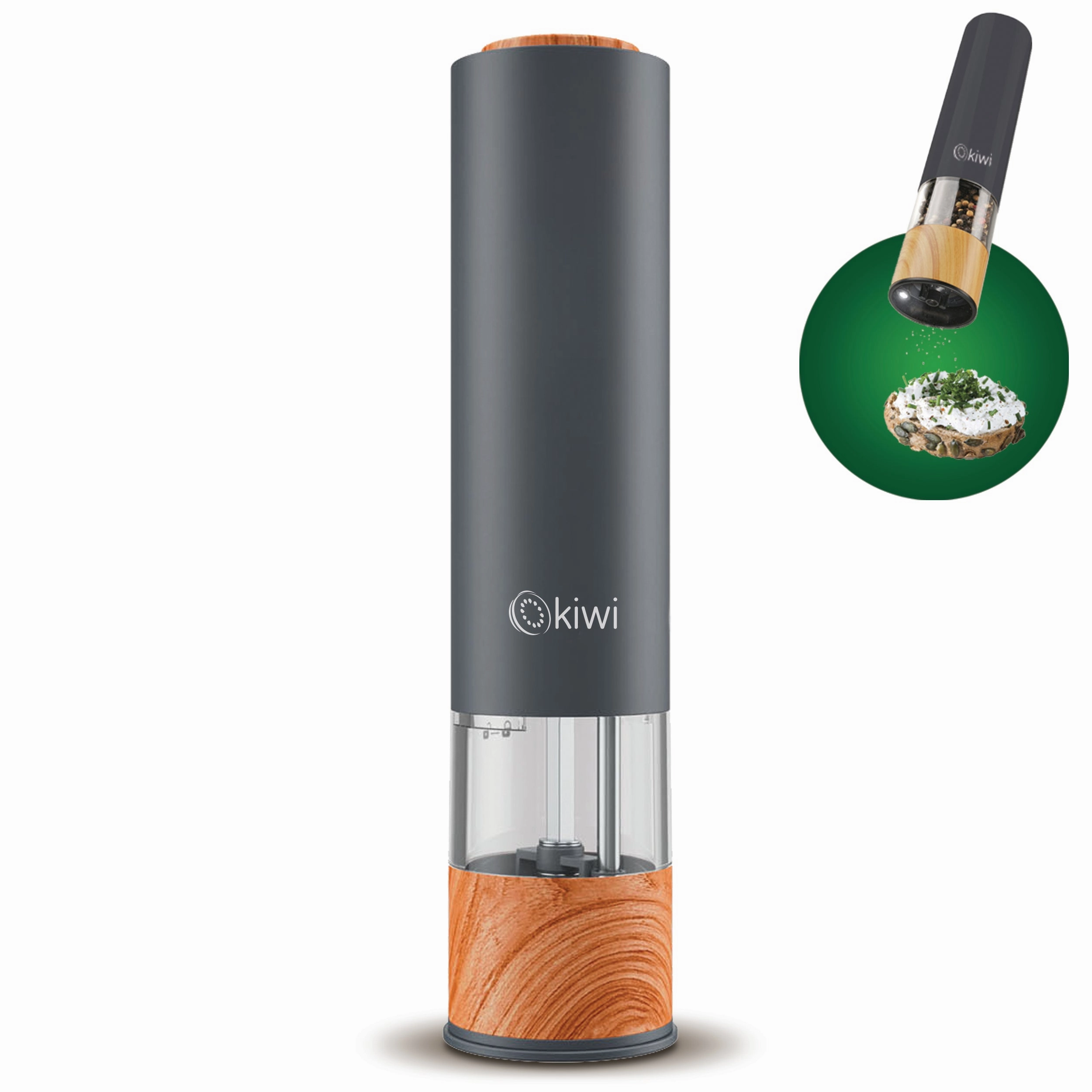 Kiwi Automatic Spice Mill | Adjustable ceramic grinder (fine to coarse)