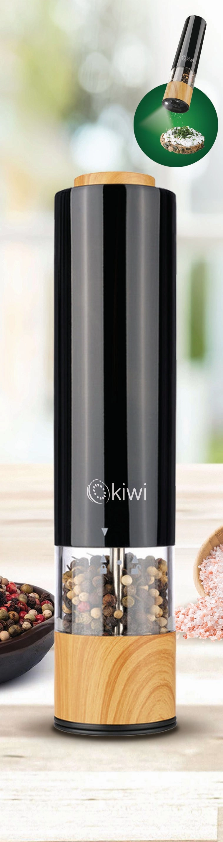 Kiwi Automatic Spice Mill | Adjustable ceramic grinder (fine to coarse)