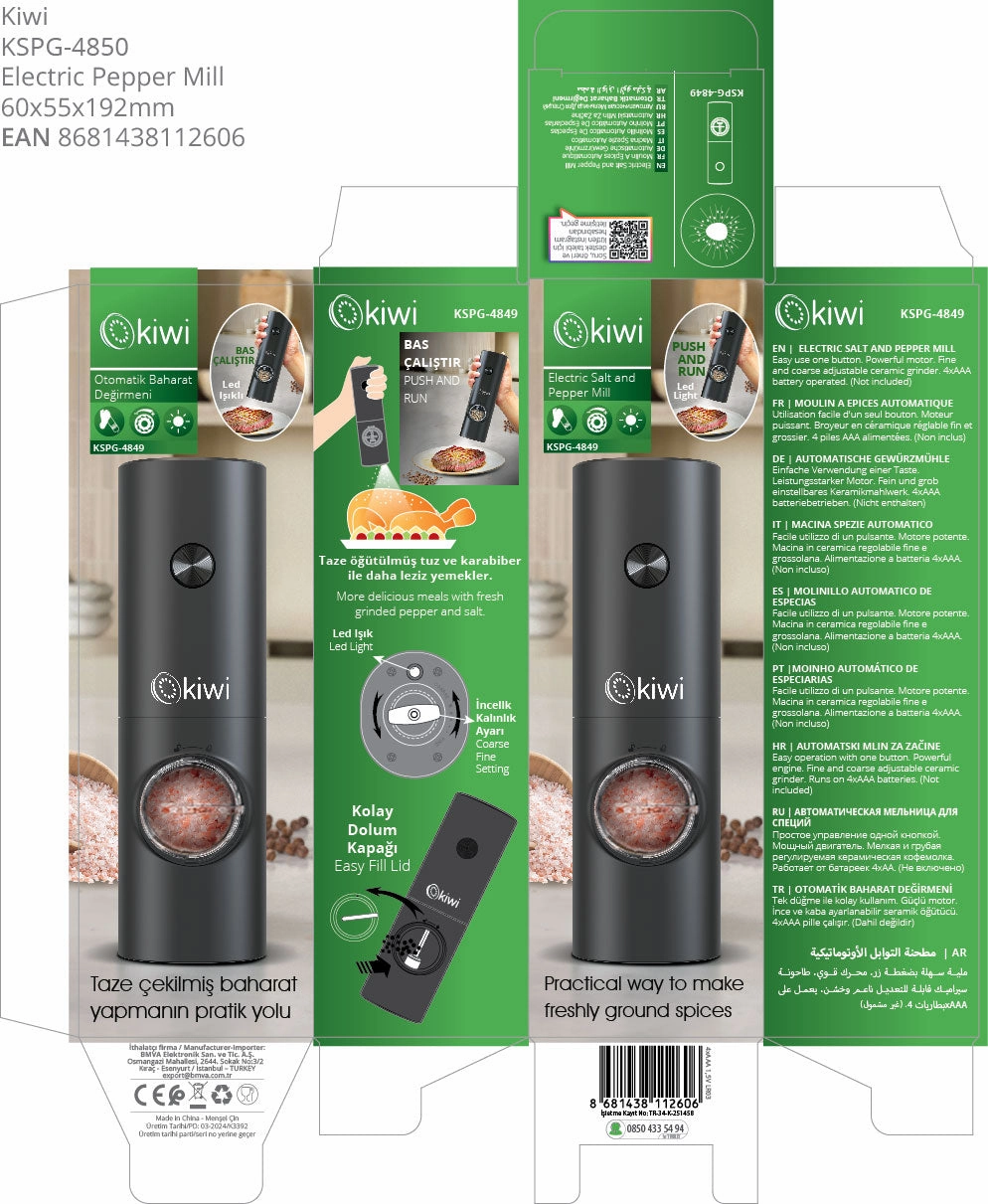 Kiwi Electric Spice Mill with Adjustable Ceramic Grinder