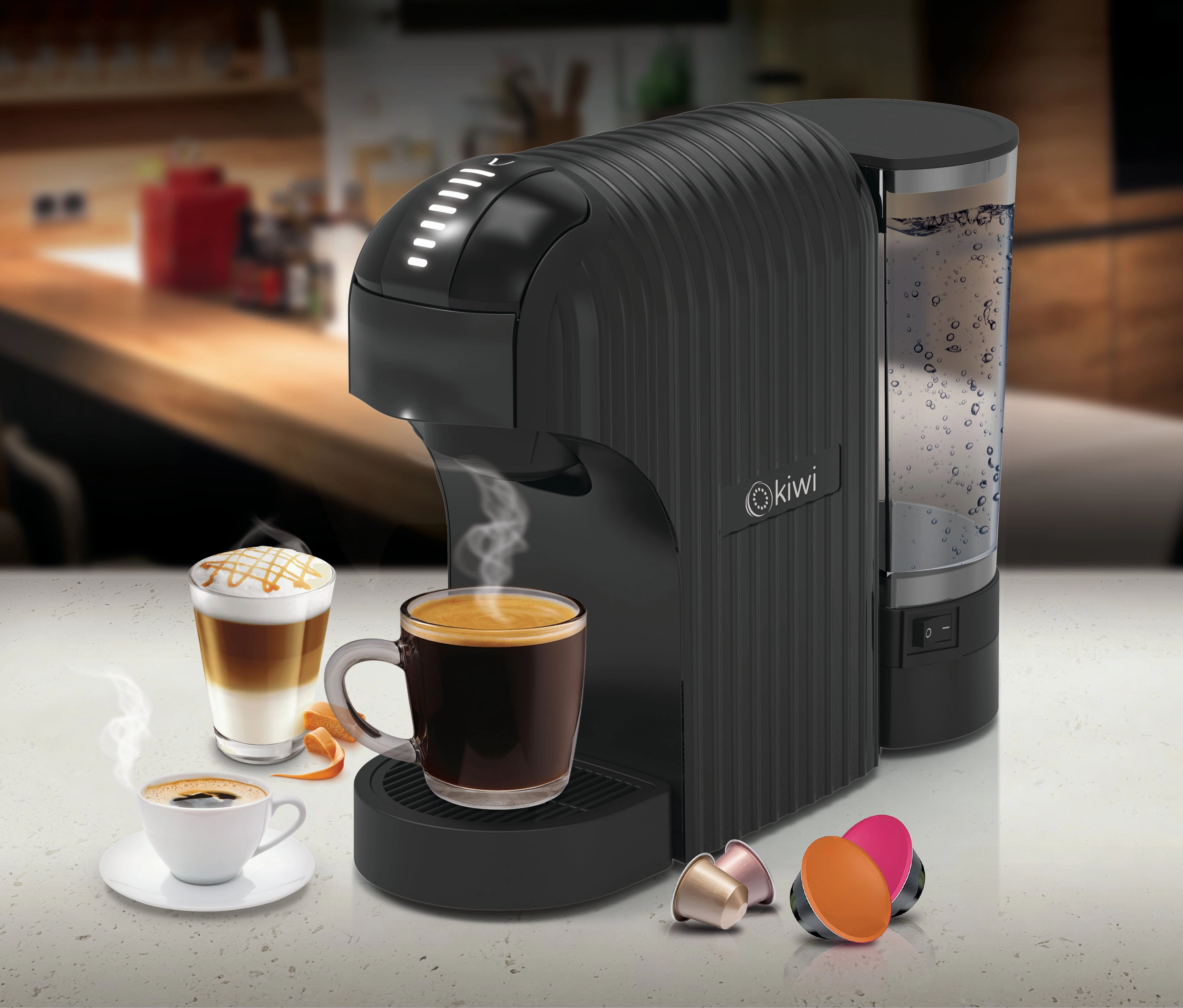 Kiwi Multi-Capsule Coffee Maker with 7-Level Touch Control | 1400W | 2-Level Adjustable