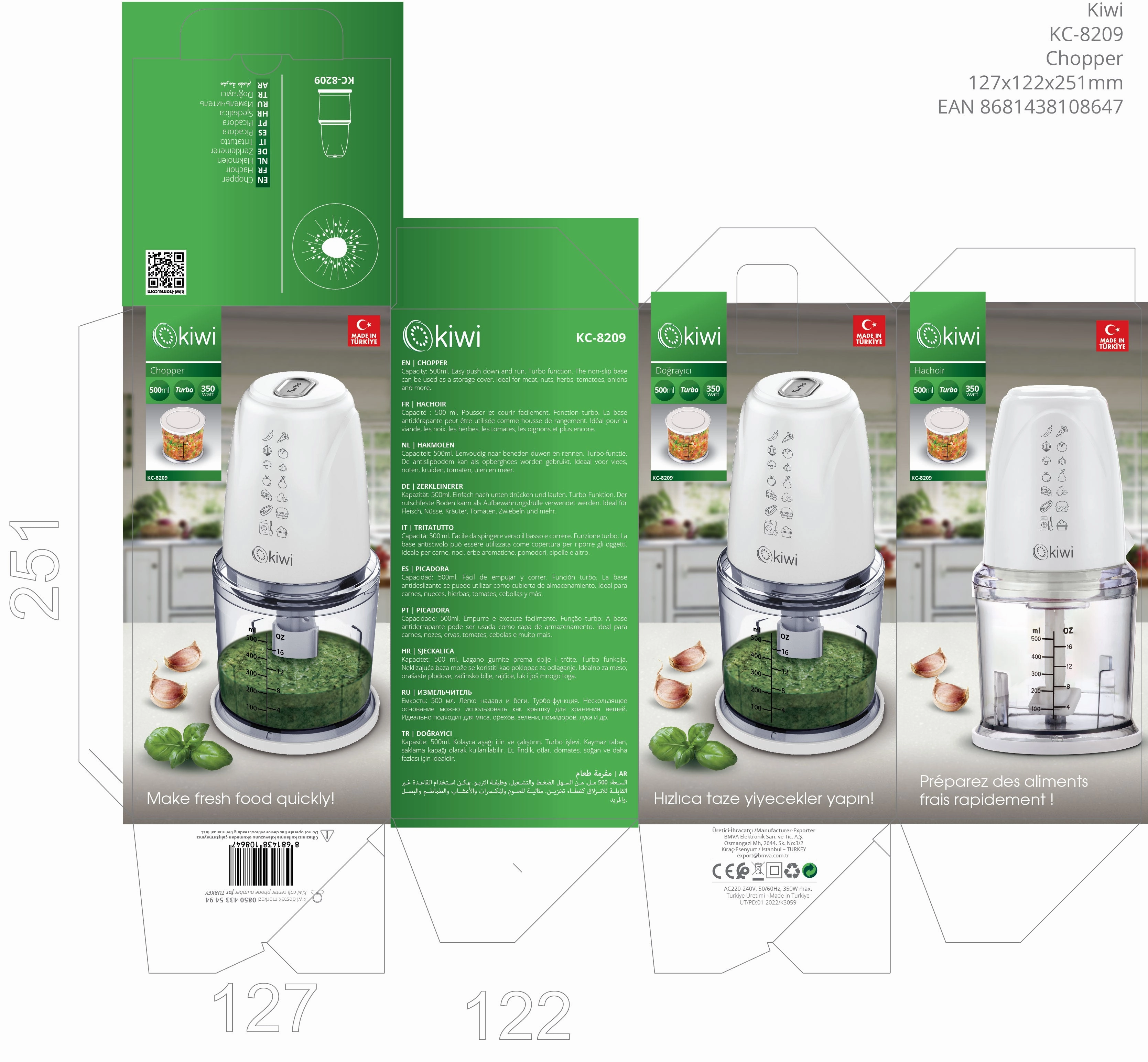 Kiwi Multi-Function Food Chopper with Blending and Whipping