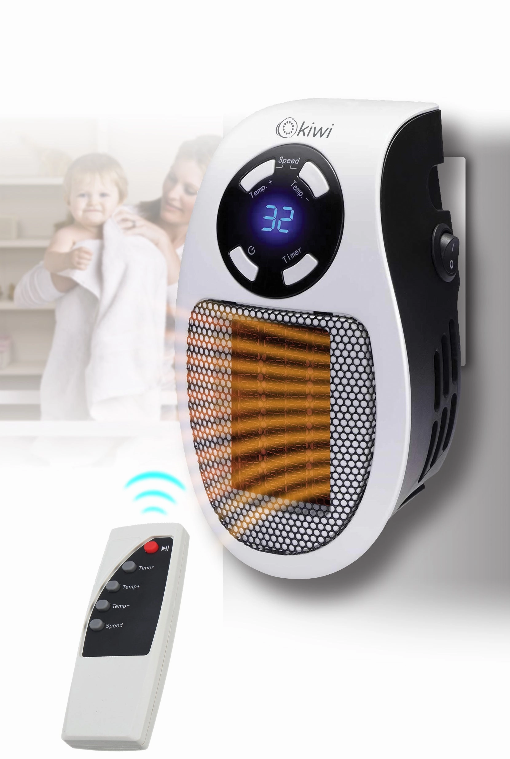 Kiwi Plug-In Ceramic Heater | Temperature Control | LED display with 4 buttons