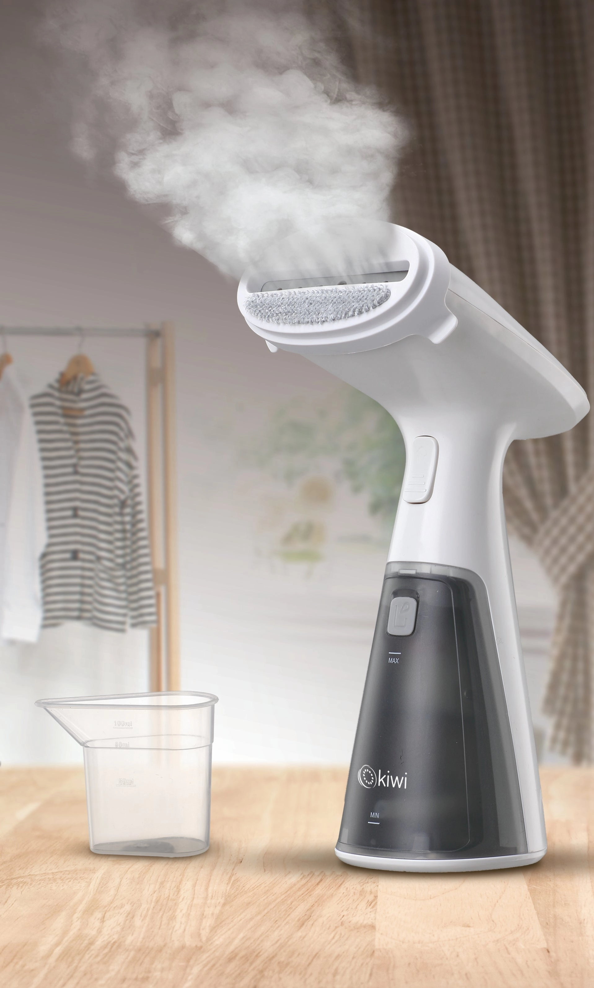 Kiwi Portable Garment Steamer | Automatic and continuous powerful steam | 120ml Capacity | Steam Button Lock