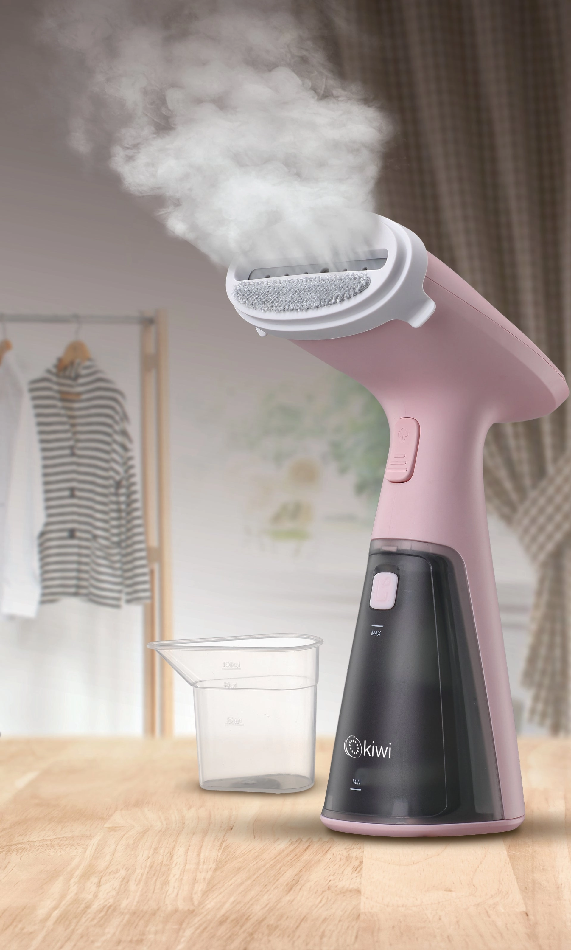 Kiwi Portable Garment Steamer | Automatic and continuous powerful steam | 120ml Capacity | Steam Button Lock