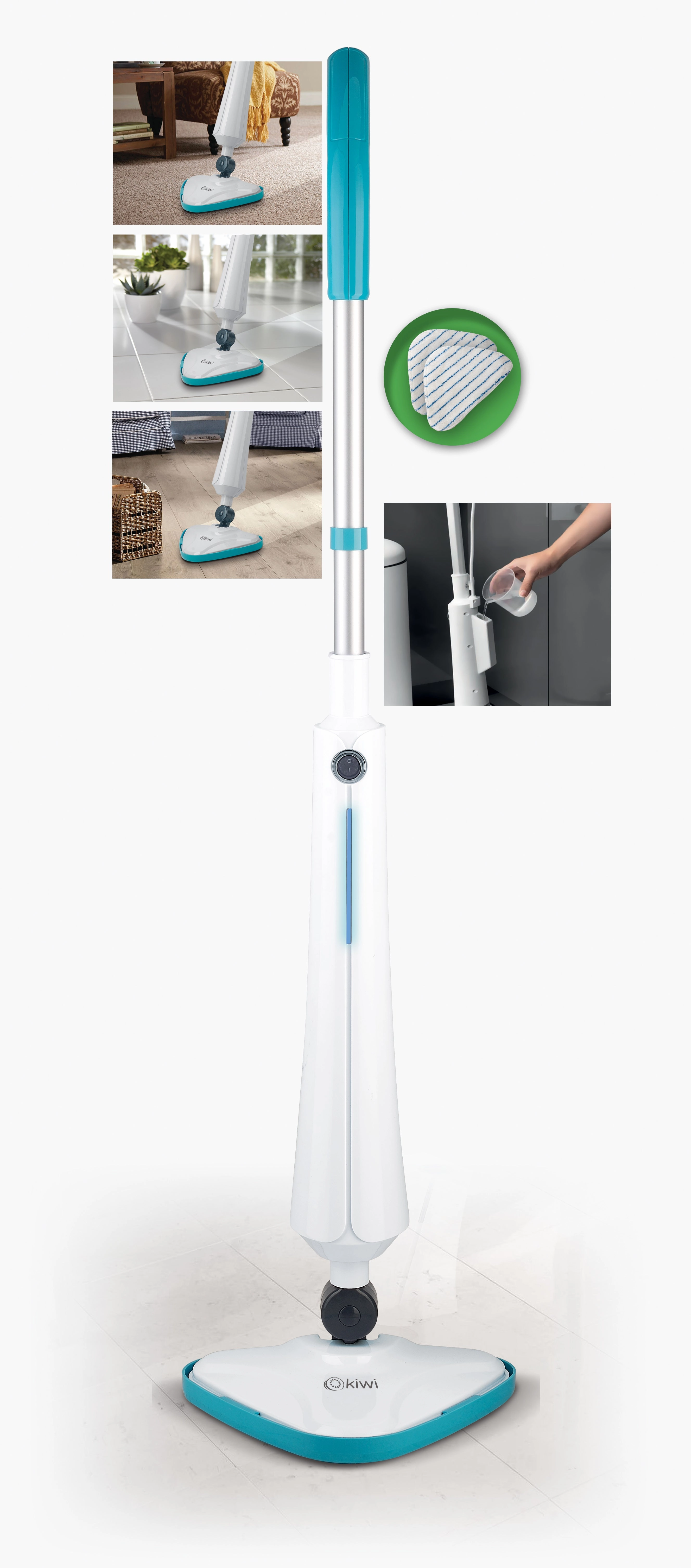 Kiwi Steam Cleaner | 1300W | Detachable Handle | Optional Mop Head | 350ml Water Tank Capacity