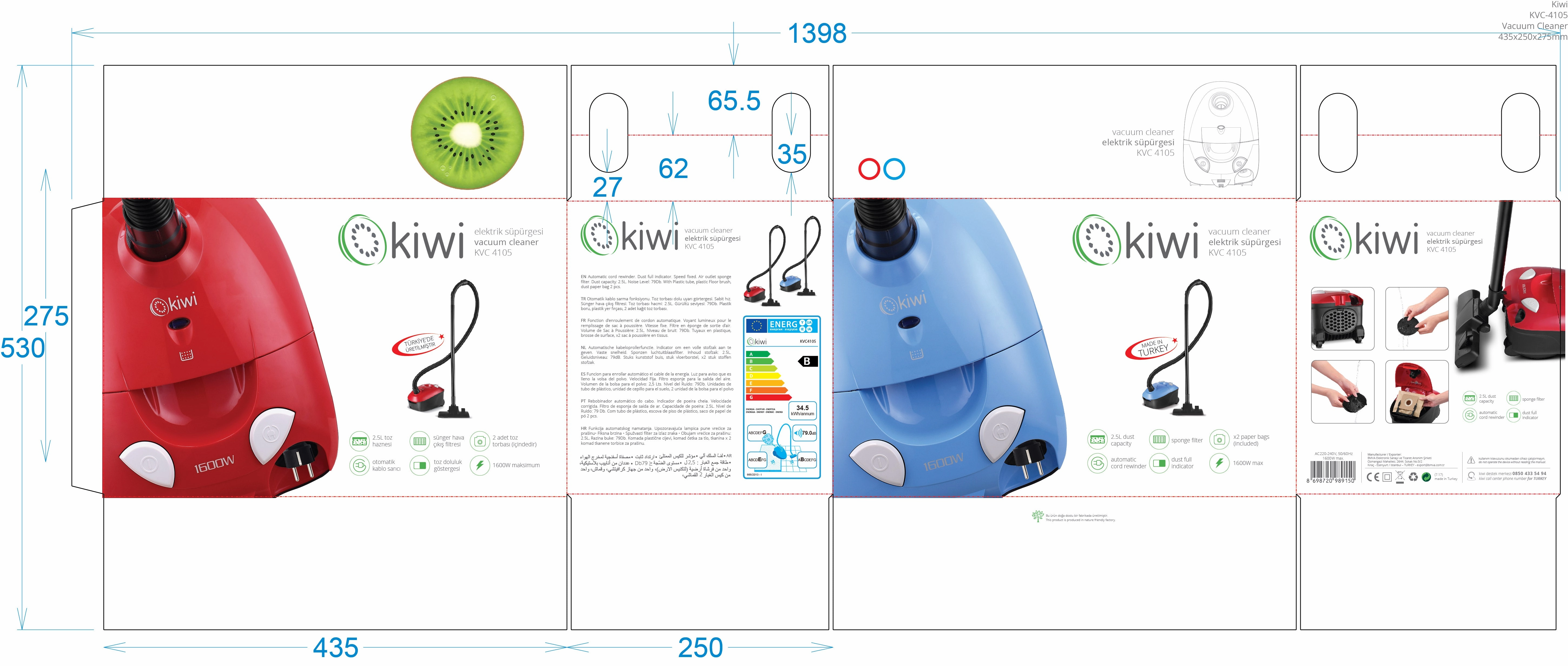 Kiwi Vacuum Cleaner | 980W | 5 Meters Cord Length | Fixed Speed