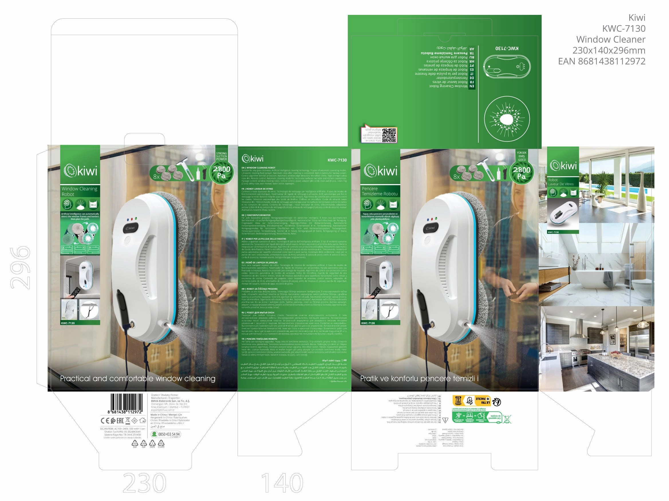 Kiwi Window Cleaner | 3 Different Cleaning Modes | Anti-Falling Control | 30ml Water Tank