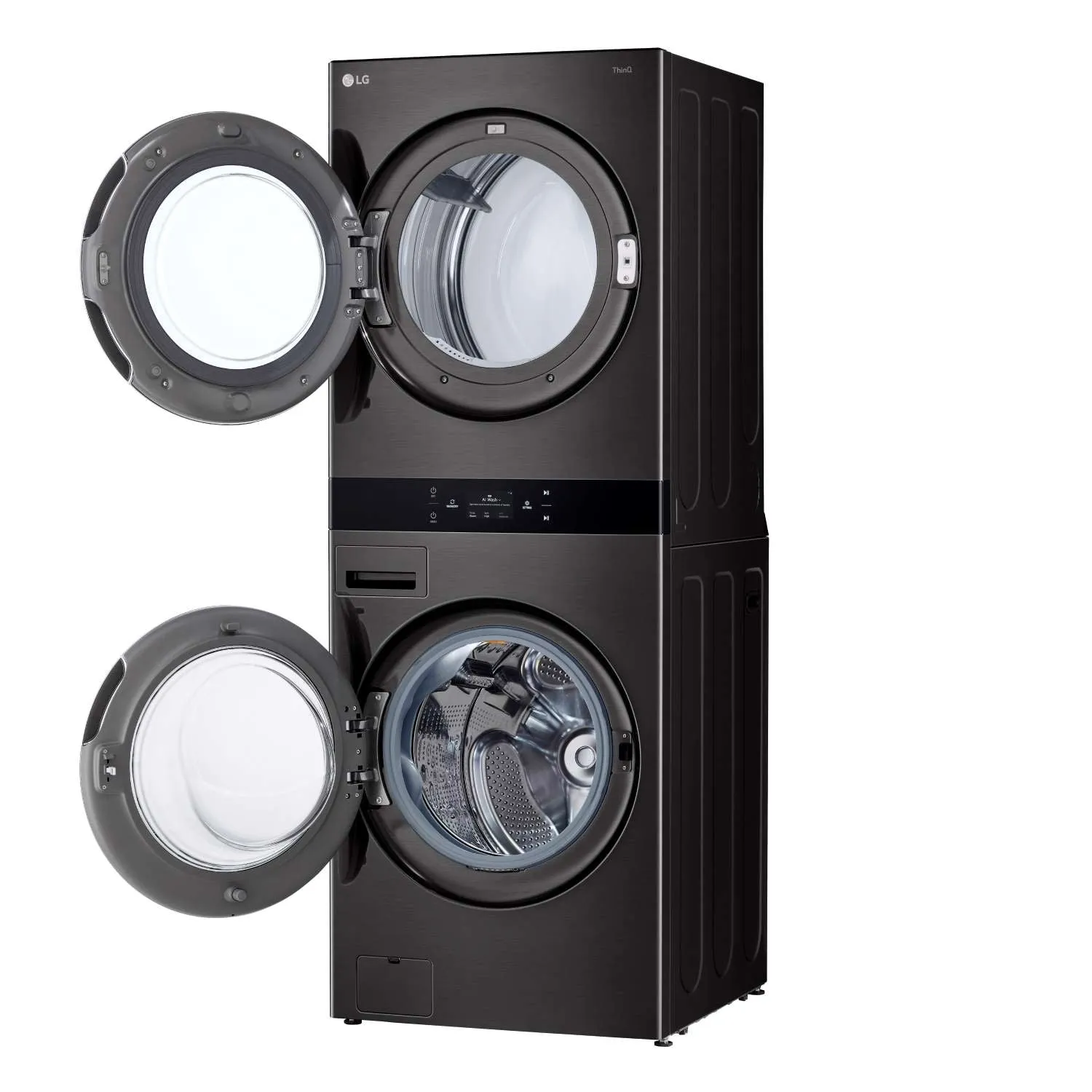 LG Black Single Unit Wash Tower with Center Control Front Load Washer (5.8 cu. ft.) and Dryer (7.4 cu. ft.) - WKEX300HBA