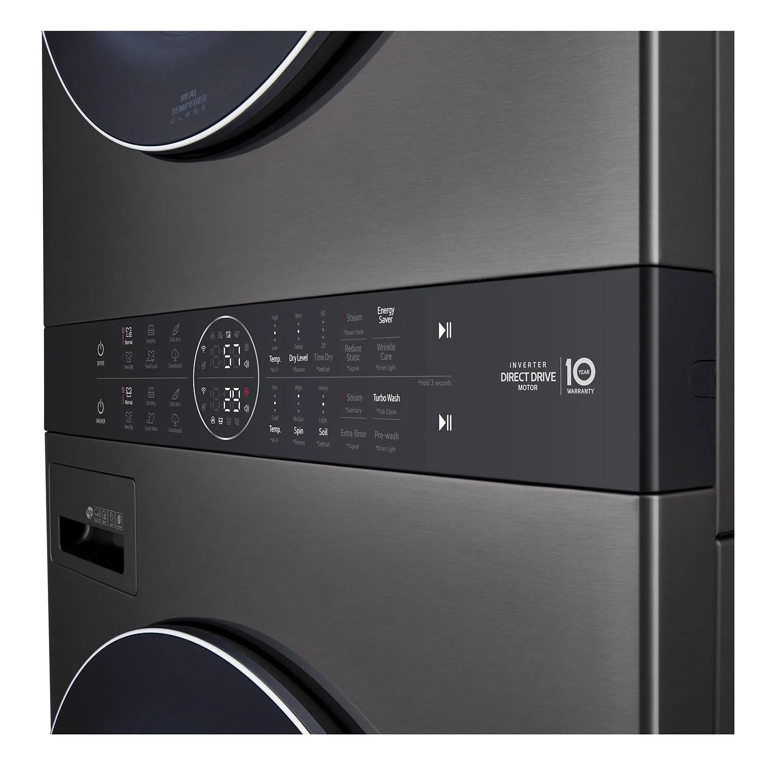 LG Black Stainless Steel Wash Tower 5.2 Cu. Ft. Front Load Washer and 7.4 Cu. Ft. Gas Dryer - WKGX201HBA