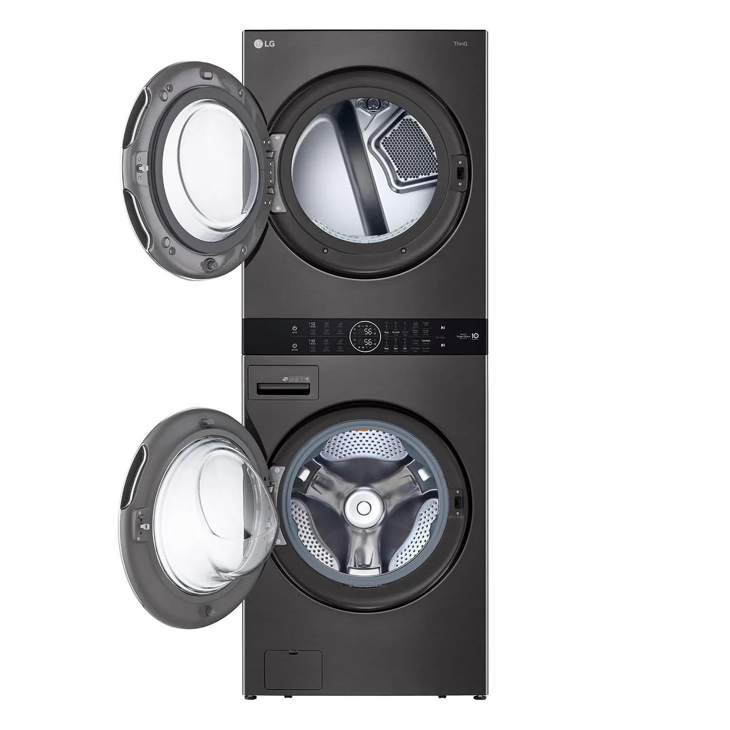 LG Black Steel Front Load LG WashTower with Centre Control 5.2 Cu. Ft. Steam Washer and 7.4 Cu. Ft. Electric Steam Dryer - WKEX200HBA