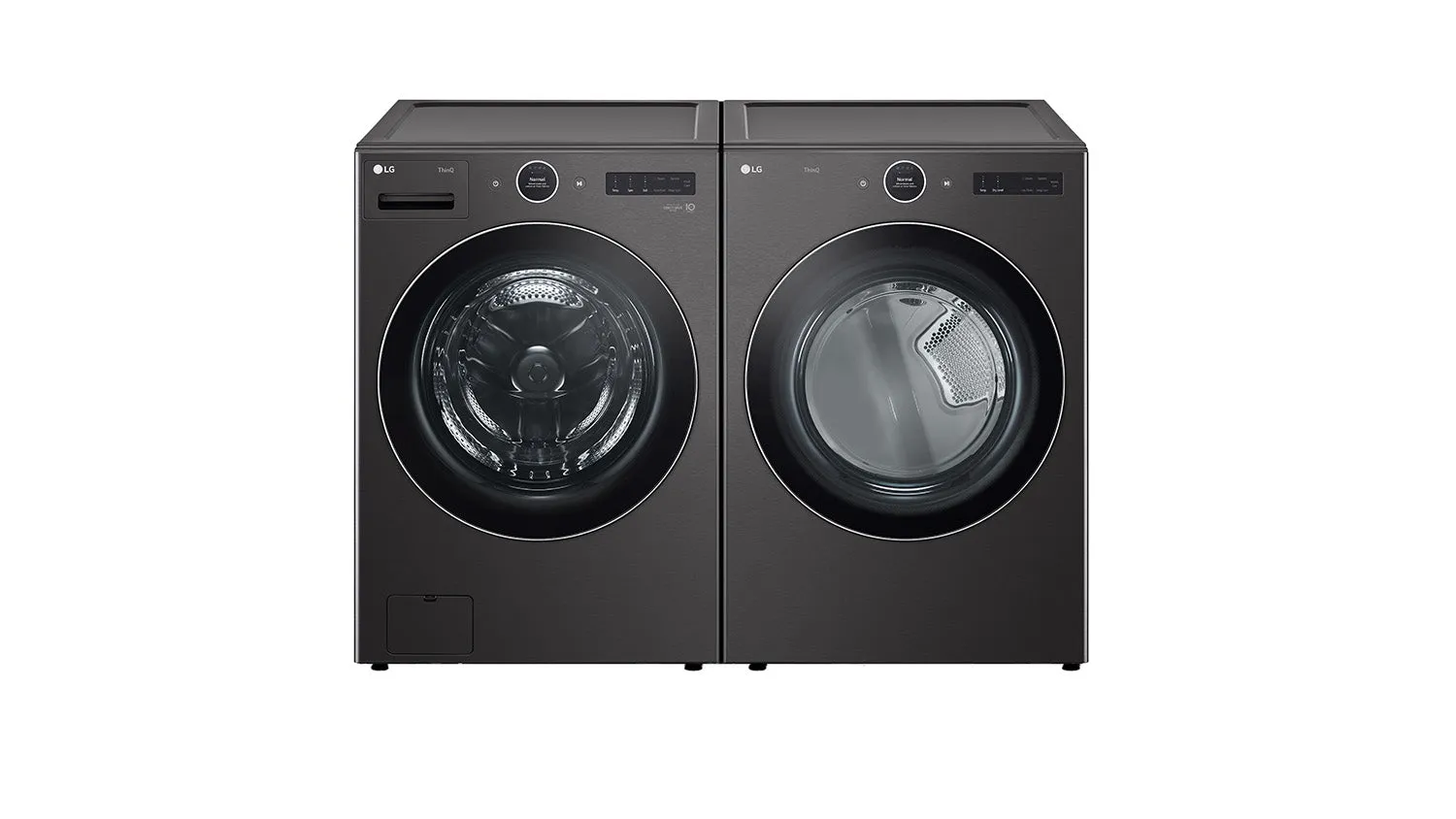 LG Black Steel Front Load Washer with AI DD 2.0 and LCD Knob (5.8 cu. ft) & Ultra Large Capacity Smart Front Load Dryer with Built-In Intelligence & TurboSteam (7.4 cu. ft) - WM6700HBA/DLEX6700B