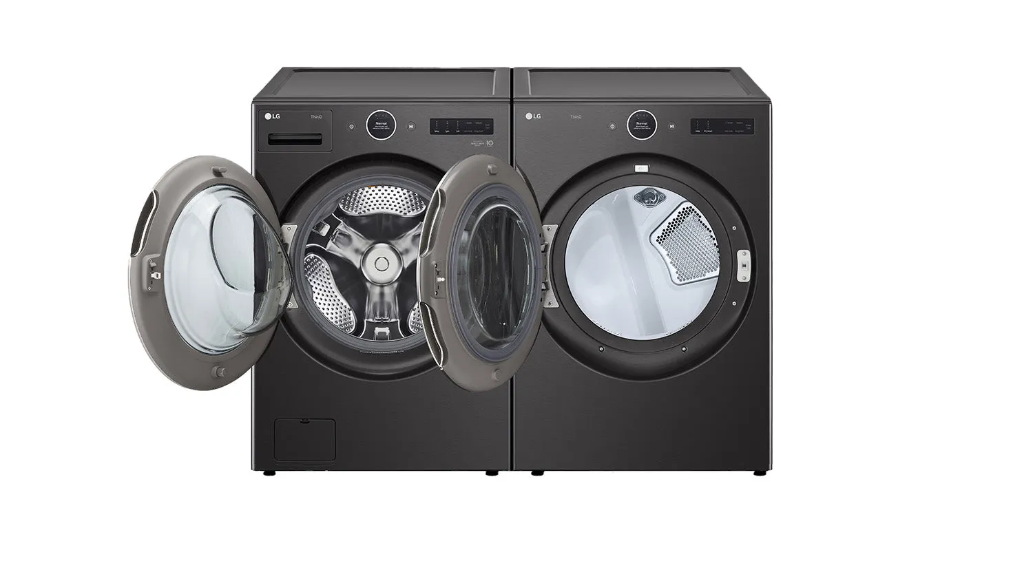LG Black Steel Front Load Washer with AI DD 2.0 and LCD Knob (5.8 cu. ft) & Ultra Large Capacity Smart Front Load Dryer with Built-In Intelligence & TurboSteam (7.4 cu. ft) - WM6700HBA/DLEX6700B