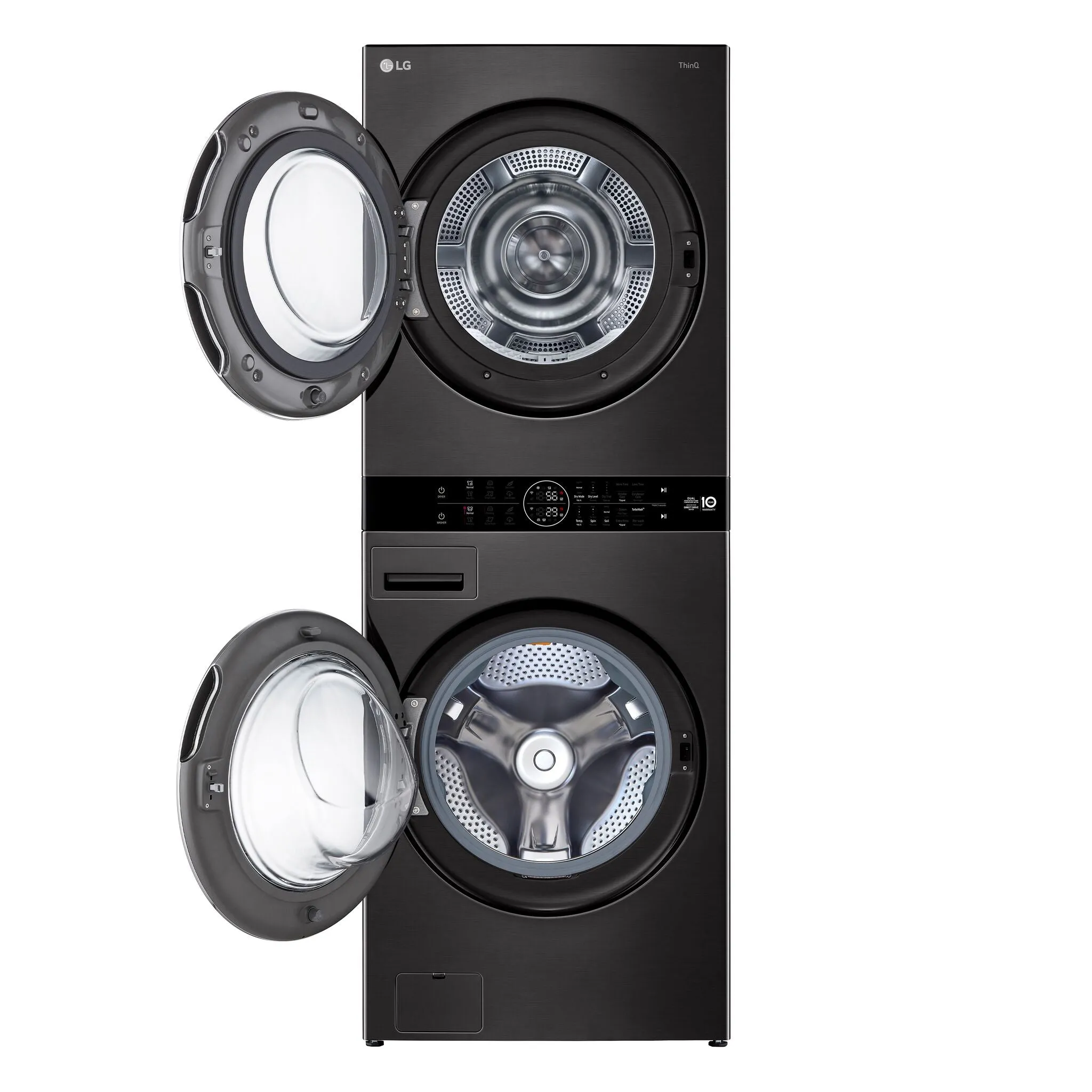 LG Black Steel Single Unit WashTower with Front Load Washer (5.8 Cu.ft) and Electric Ventless Heat Pump Dryer (7.8 Cu.ft) - WKHC252HBA