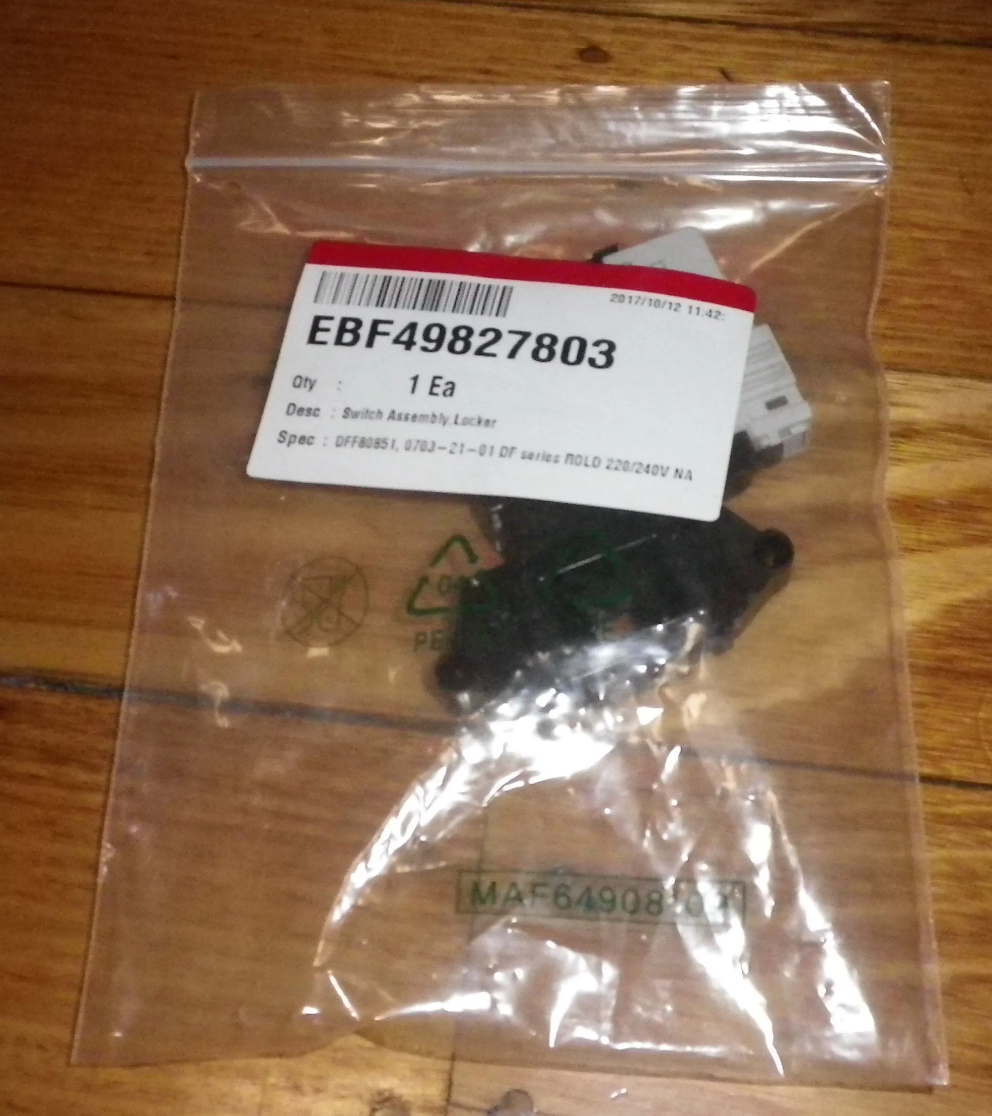 LG Front Loader Door Interlock Switch - Part # EBF49827803