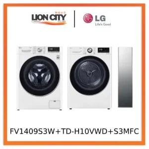LG FV1409S3W 9KG Front Load Washing Machine LG TD-H10VWD 10KG, Dual Inverter Heat Pump dryer LG S3MFC Styler