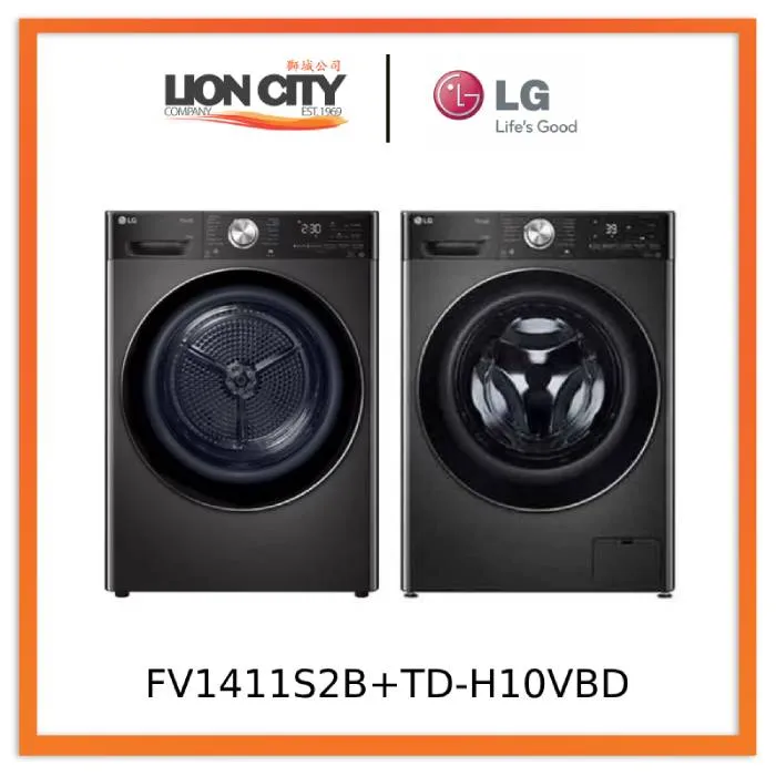 LG FV1411S2B 11KG, Front Load Washer, Black   LG TD-H10VBD 10KG Dual Inverter Heat Pump dryer (Black)