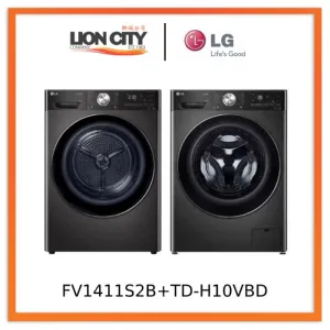 LG FV1411S2B 11KG, Front Load Washer, Black   LG TD-H10VBD 10KG Dual Inverter Heat Pump dryer (Black)