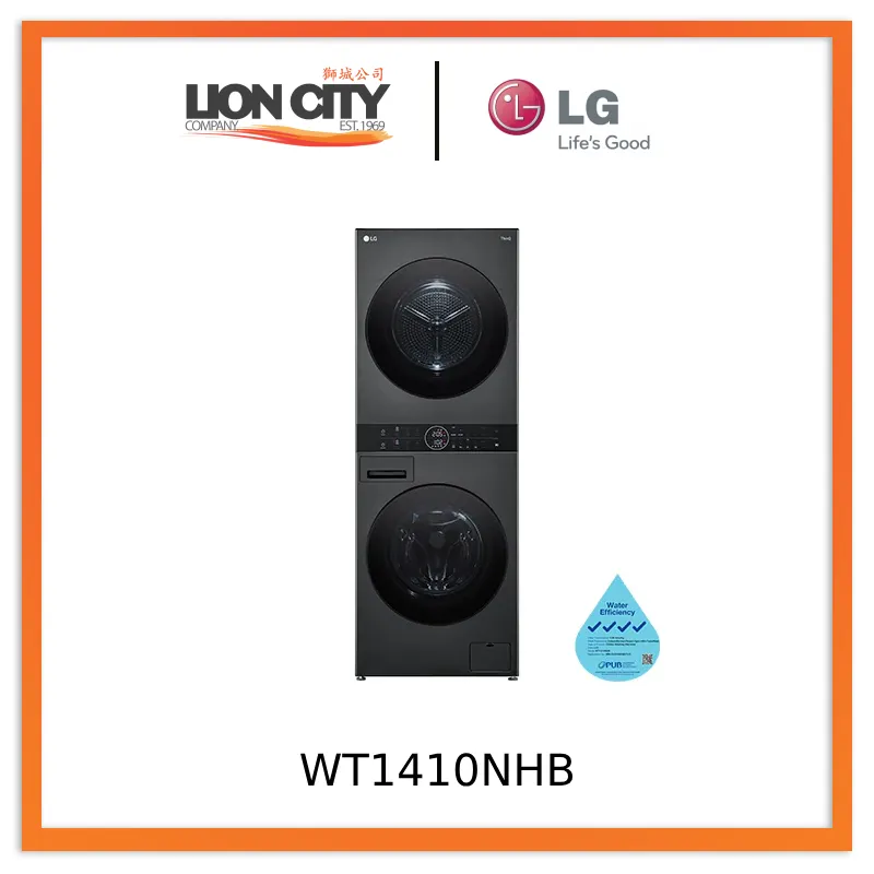LG WT1410NHB 14/10kg AI DD Front Load WashTower in Black Steel