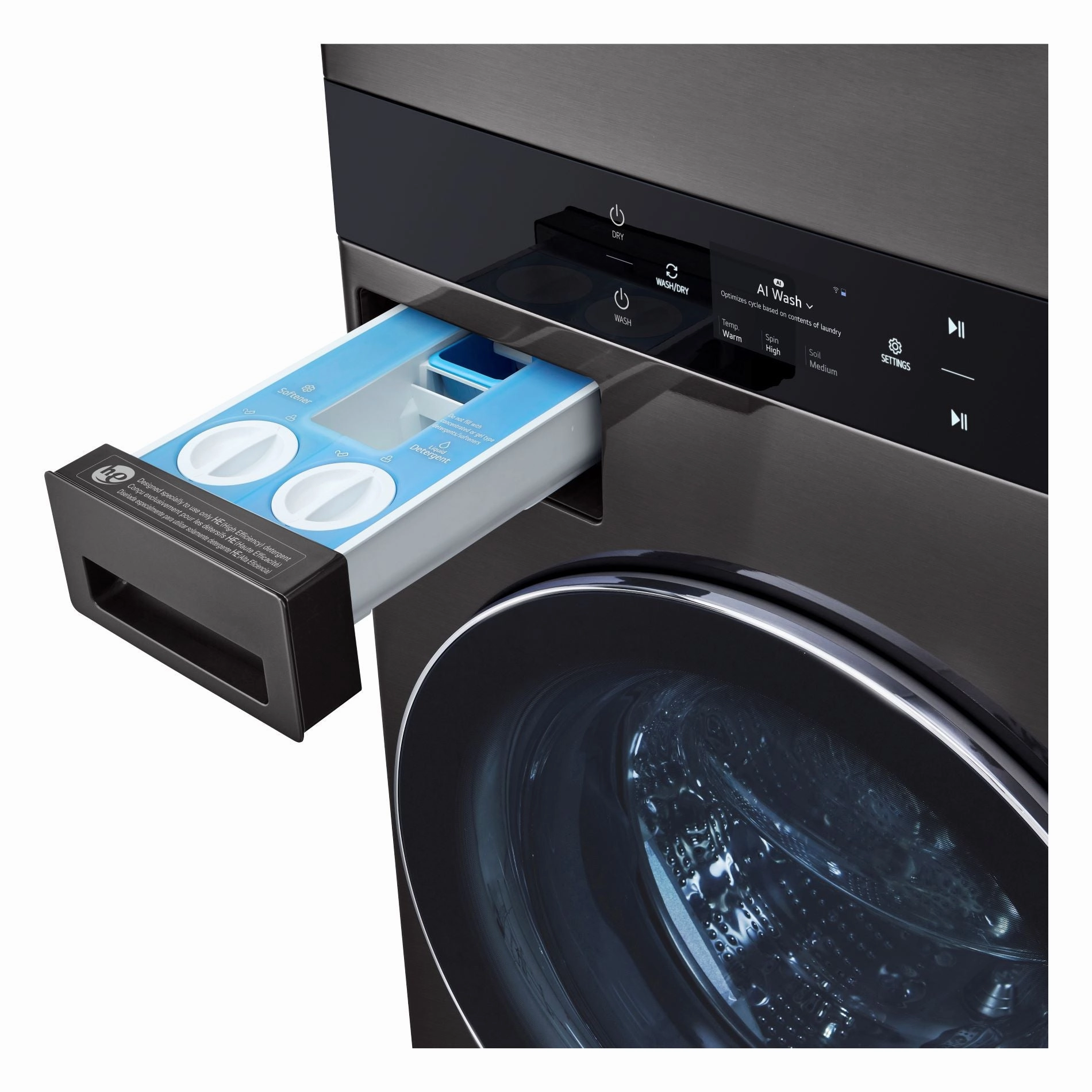 LG Black Single Unit Wash Tower with Center Control Front Load Washer (5.8 cu. ft.) and Dryer (7.4 cu. ft.) - WKEX300HBA