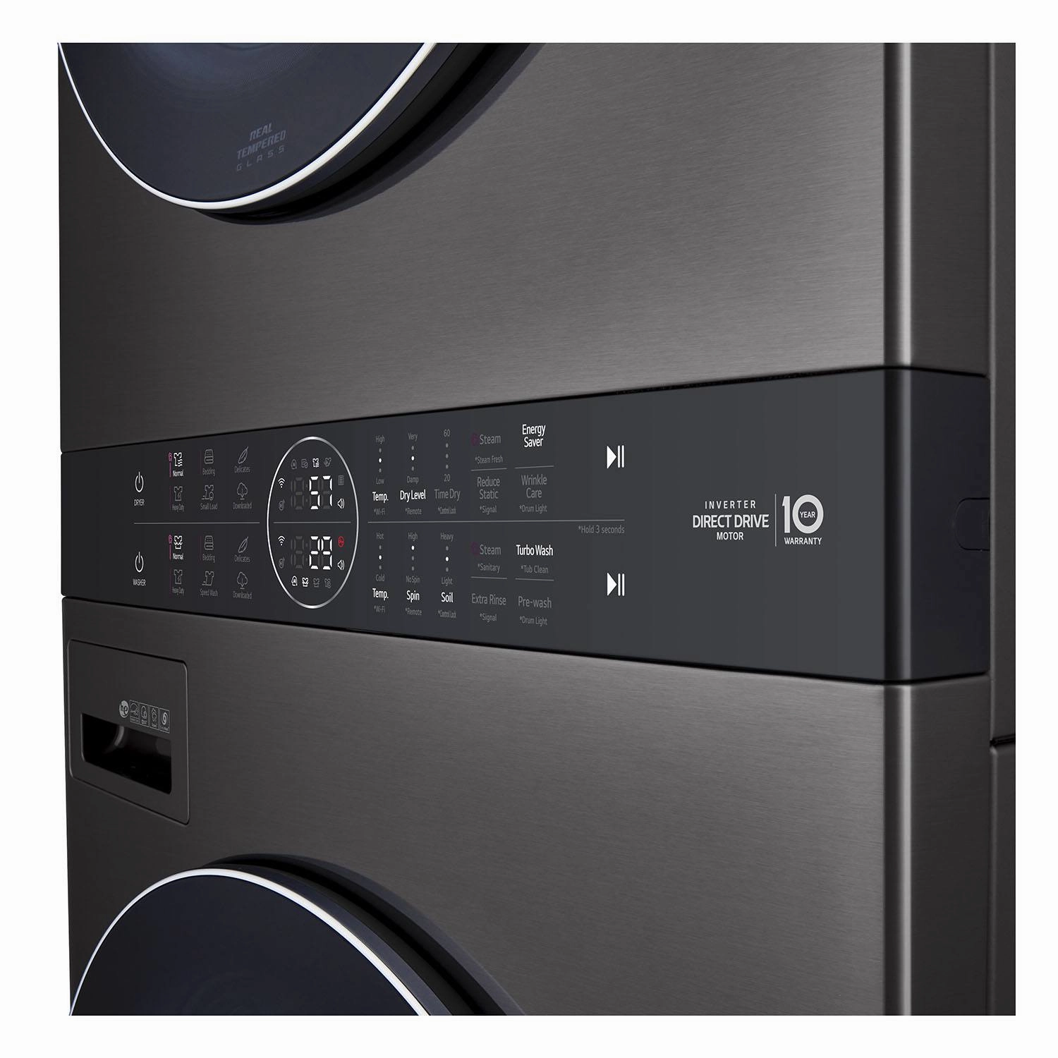 LG Black Stainless Steel Wash Tower 5.2 Cu. Ft. Front Load Washer and 7.4 Cu. Ft. Gas Dryer - WKGX201HBA