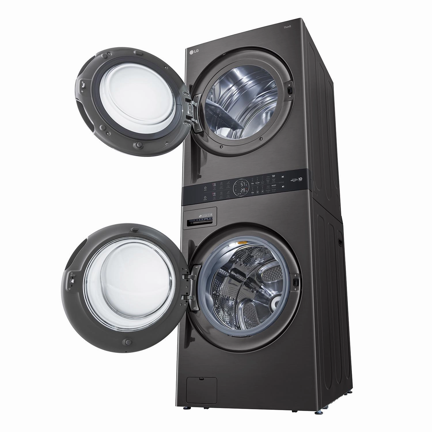 LG Black Stainless Steel Wash Tower 5.2 Cu. Ft. Front Load Washer and 7.4 Cu. Ft. Gas Dryer - WKGX201HBA