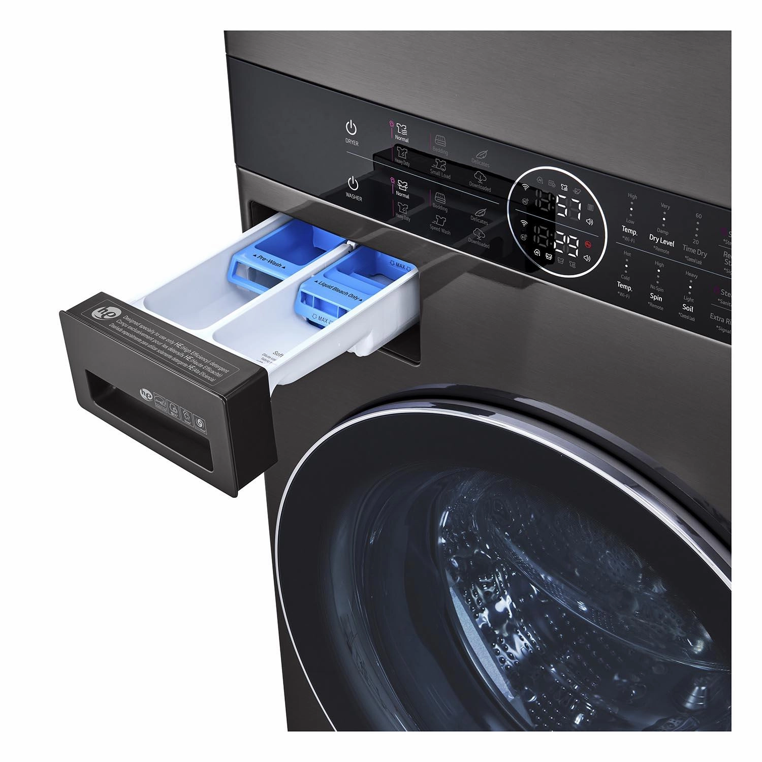 LG Black Stainless Steel Wash Tower 5.2 Cu. Ft. Front Load Washer and 7.4 Cu. Ft. Gas Dryer - WKGX201HBA