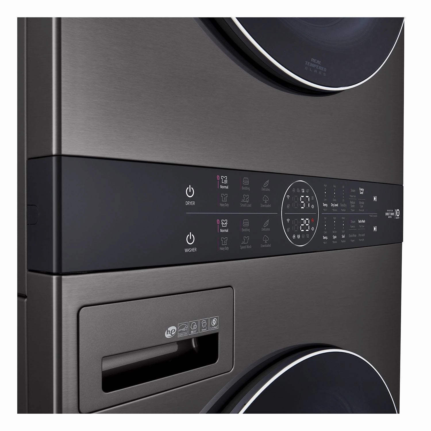 LG Black Stainless Steel Wash Tower 5.2 Cu. Ft. Front Load Washer and 7.4 Cu. Ft. Gas Dryer - WKGX201HBA