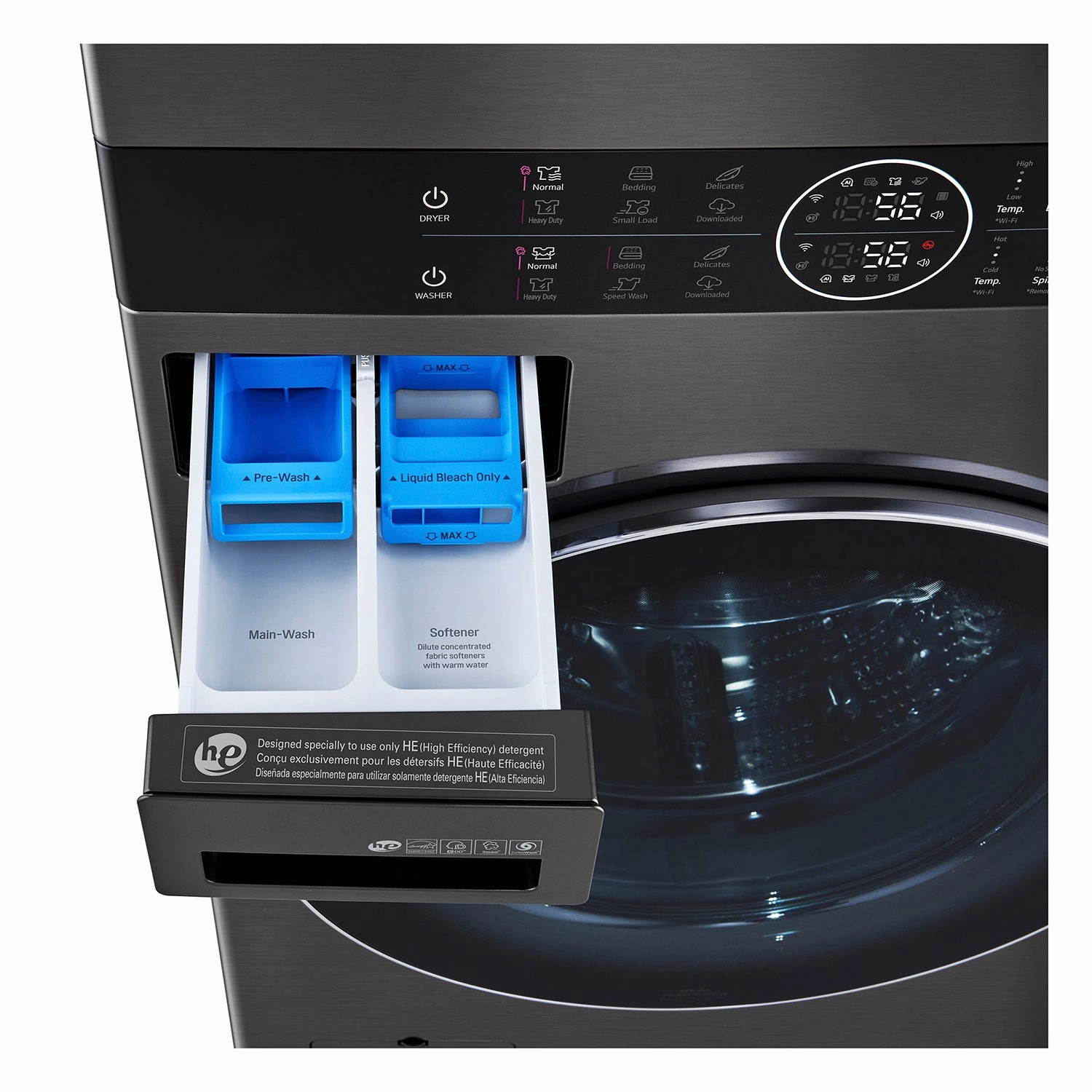 LG Black Steel Front Load LG WashTower with Centre Control 5.2 Cu. Ft. Steam Washer and 7.4 Cu. Ft. Electric Steam Dryer - WKEX200HBA