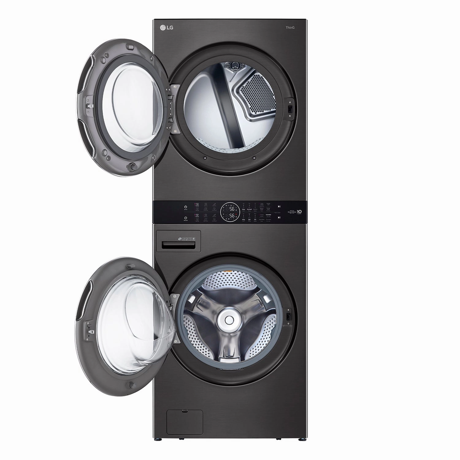 LG Black Steel Front Load LG WashTower with Centre Control 5.2 Cu. Ft. Steam Washer and 7.4 Cu. Ft. Electric Steam Dryer - WKEX200HBA