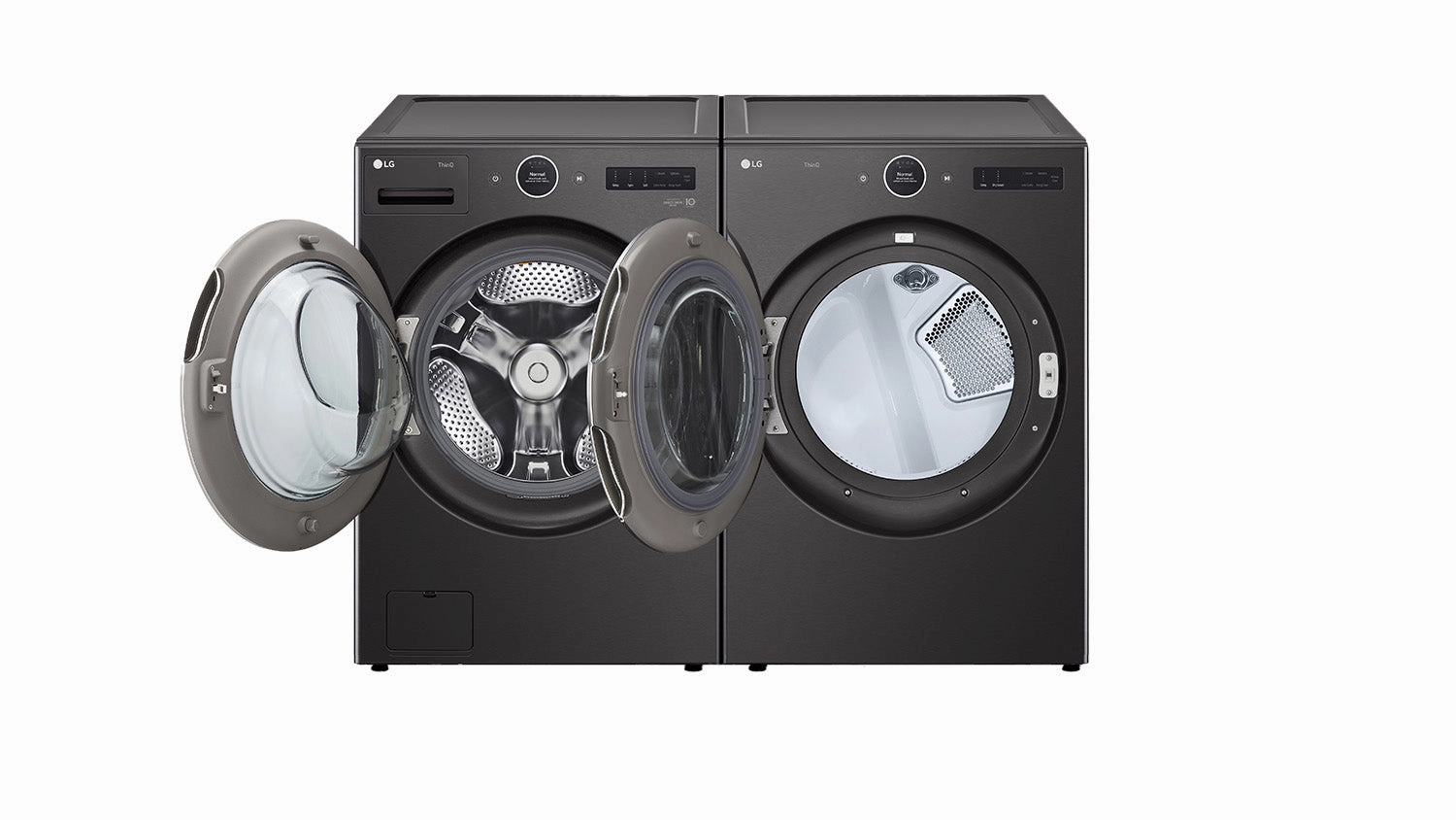 LG Black Steel Front Load Washer with AI DD 2.0 and LCD Knob (5.8 cu. ft) & Ultra Large Capacity Smart Front Load Dryer with Built-In Intelligence & TurboSteam (7.4 cu. ft) - WM6700HBA/DLEX6700B