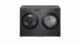LG Black Steel Front Load Washer with AI DD 2.0 and LCD Knob (5.8 cu. ft) & Ultra Large Capacity Smart Front Load Dryer with Built-In Intelligence & TurboSteam (7.4 cu. ft) - WM6700HBA/DLEX6700B