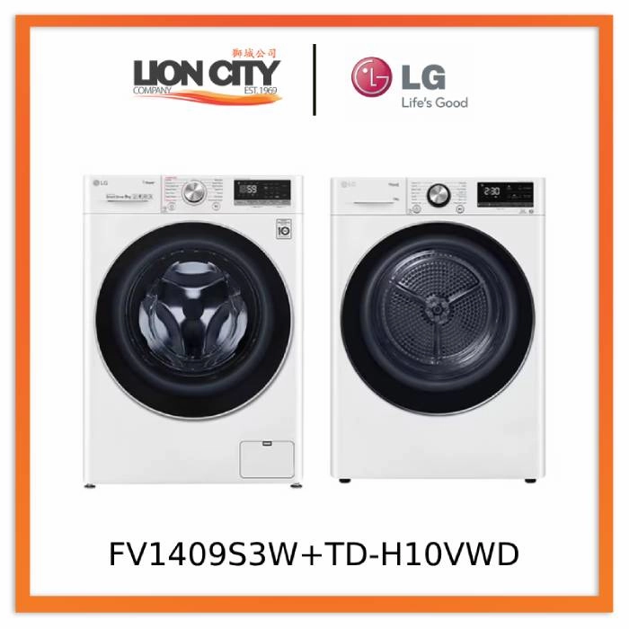 LG FV1409S3W 9KG AI Direct Drive Front Load Washing Machine   LG Dryer TD-H10VWD 10kg