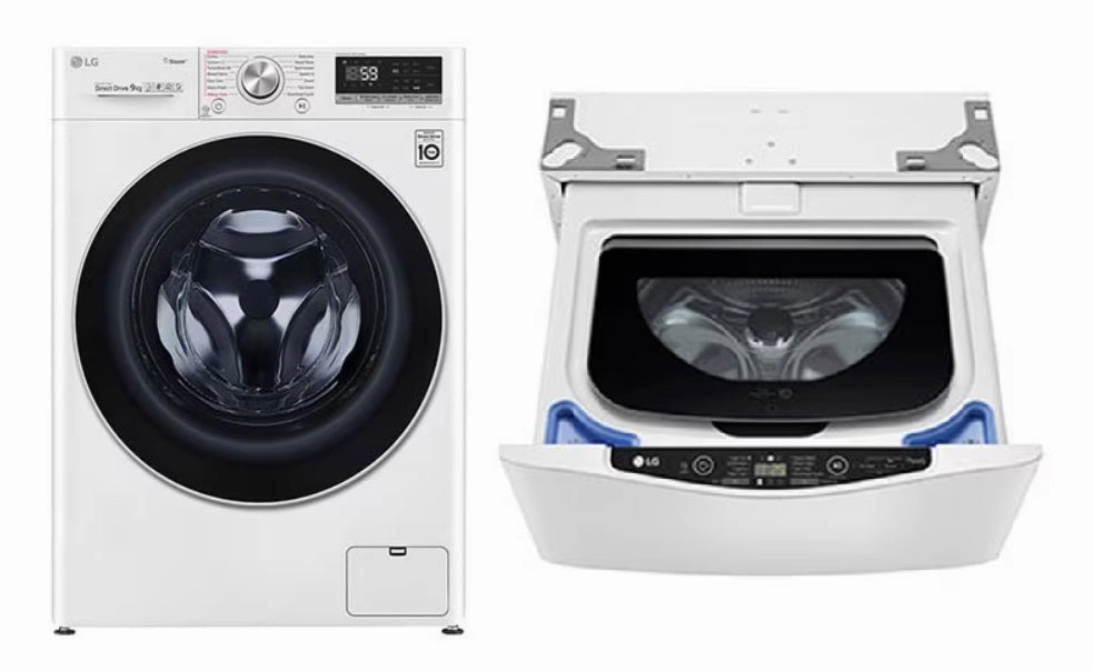 LG FV1409S3W AI Direct Drive Front Load Washing Machine 9KG   LG TV2425NTWW Top Load Mini Washer 2.5kg Blue