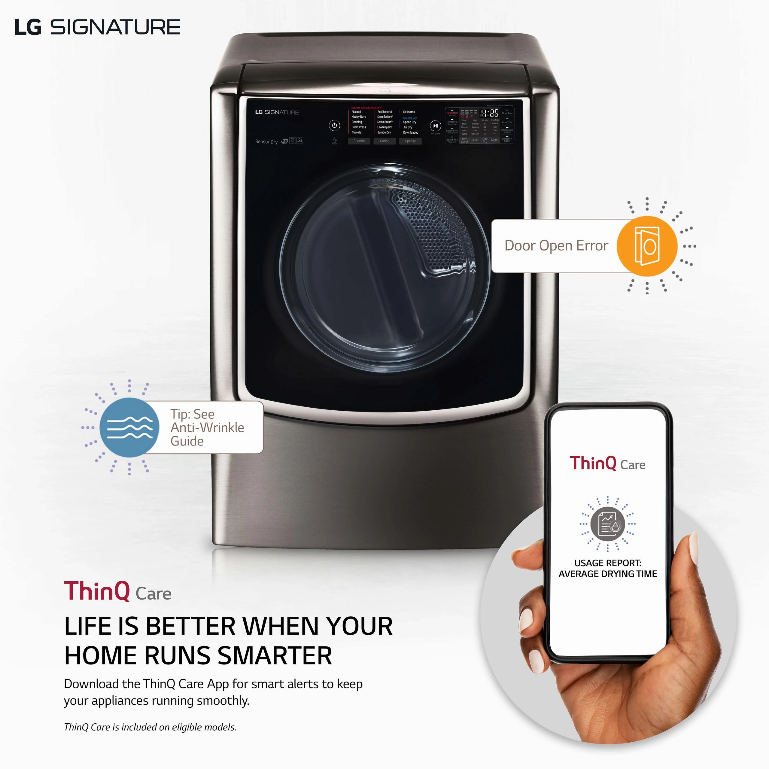 LG SIGNATURE 9.0 cu. ft. Large Smart wi-fi Enabled Electric Dryer w/ TurboSteam(TM) - (DLEX9500K)