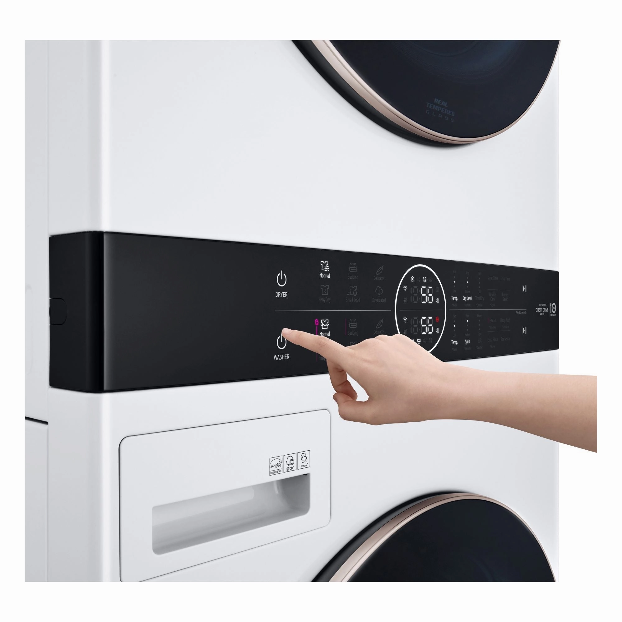 LG White Front Load LG WashTower with Centre Control 5.2 Cu.Ft. Steam Washer and 7.4 Cu. Ft. Electric Dryer - WKE100HWA