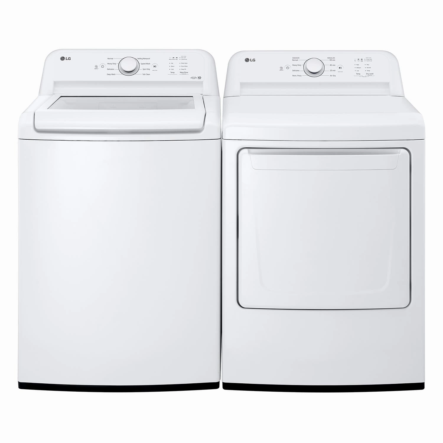 LG White Top Load Washer with Agitator and SlamProof Glass Lid (4.8 Cu. Ft) & Dryer with Sensor Dry (7.3 Cu. Ft) - WT6105CW/DLE6100W