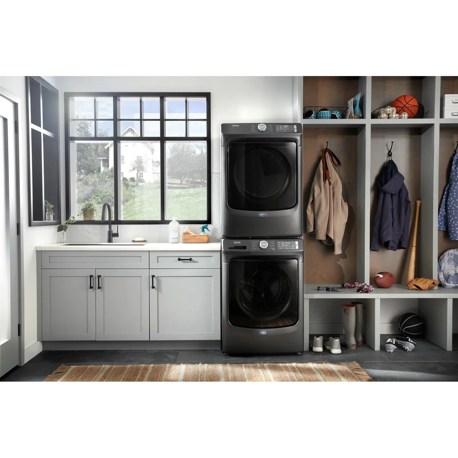 Maytag Volcano Black Front-Load Washer (5.2 cu. ft.) & Electric Dryer (7.3 cu. ft.) - MHW5630MBK/YMED6630MBK
