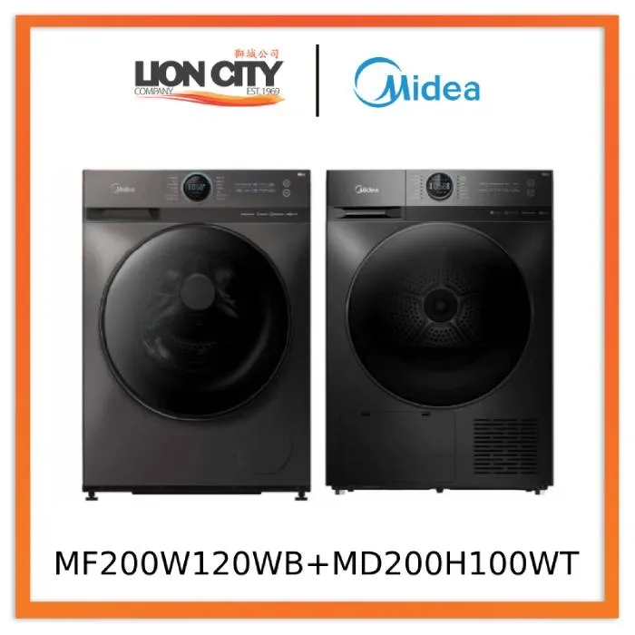 Midea Bundle With Free Stacking Kit MF200W120WB Front Load Washer (12kg)   MD200H100WT Heat Pump Dryer