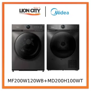 Midea Bundle With Free Stacking Kit MF200W120WB Front Load Washer (12kg)   MD200H100WT Heat Pump Dryer