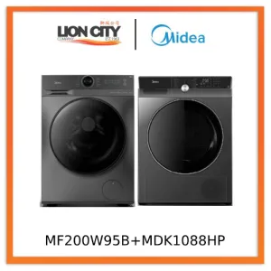 Midea MF200W95B Front Load Washer (9.5KG)   MDK1088HP Heat Pump Dryer (10KG) with Free Stacking Kit