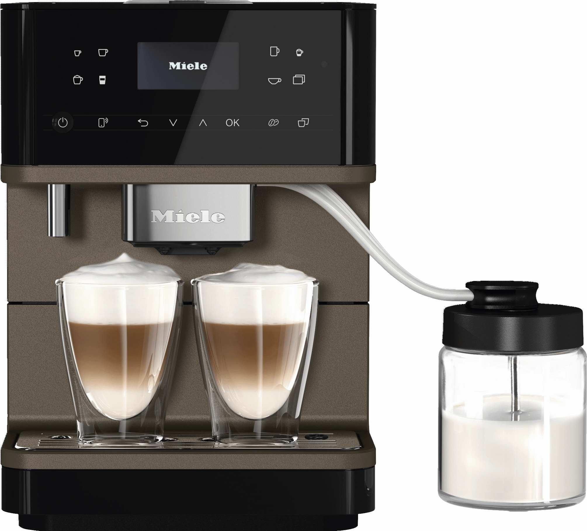 Miele CM6360 MILK PERFECTION BLACK AND BRONZE   Countertop Coffee Machine With Wifi Conn@Ct, High-Quality Milk Container, And Many Specialty Coffees.