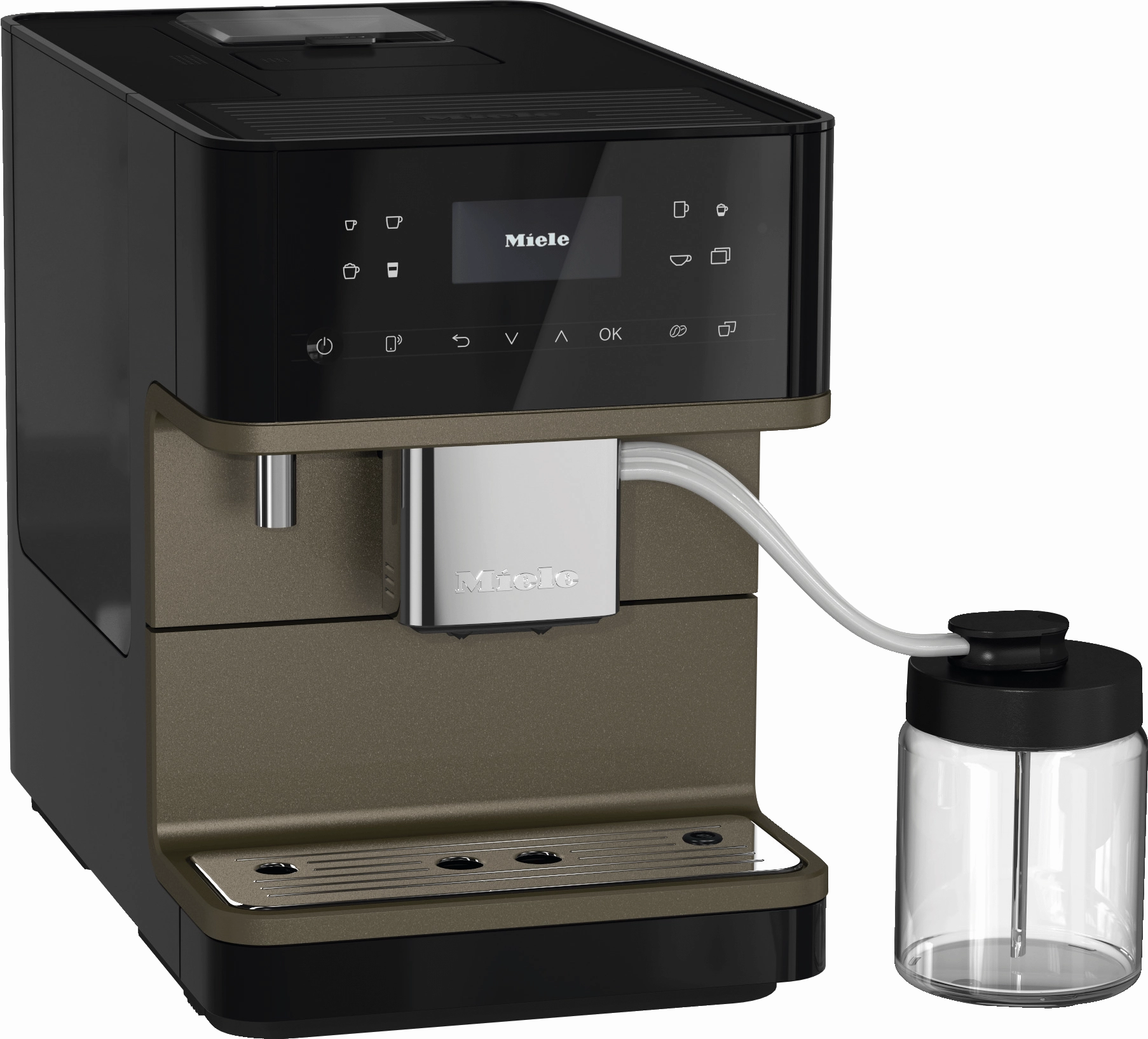 Miele CM6360 MILK PERFECTION BLACK AND BRONZE   Countertop Coffee Machine With Wifi Conn@Ct, High-Quality Milk Container, And Many Specialty Coffees.