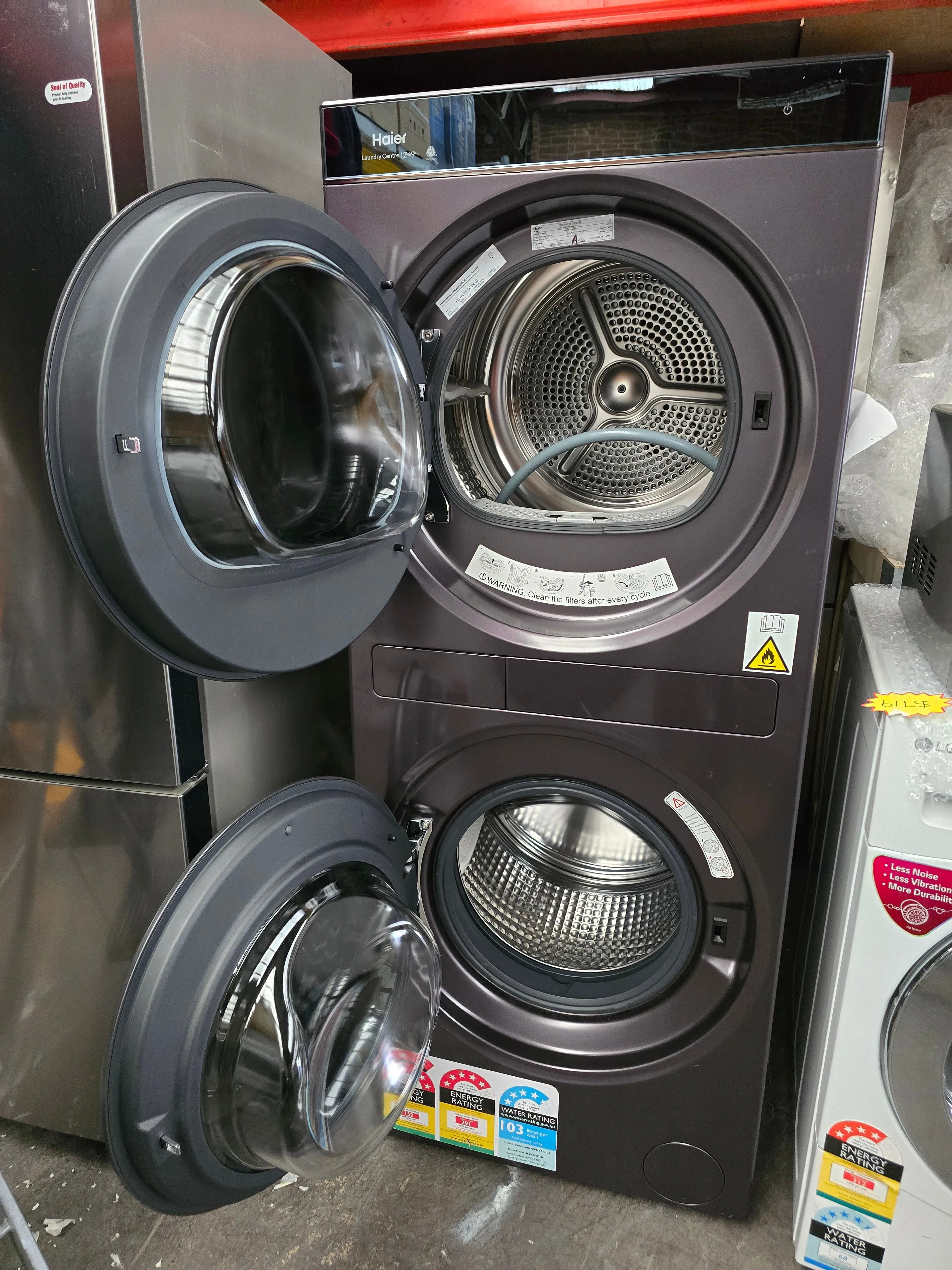 *ONLY ONE AVAILABLE* Haier 12kg Washer and 9kg Heat Pump Dryer Laundry Centre Dark Finish HLC1290CTB1 [Factory Second]