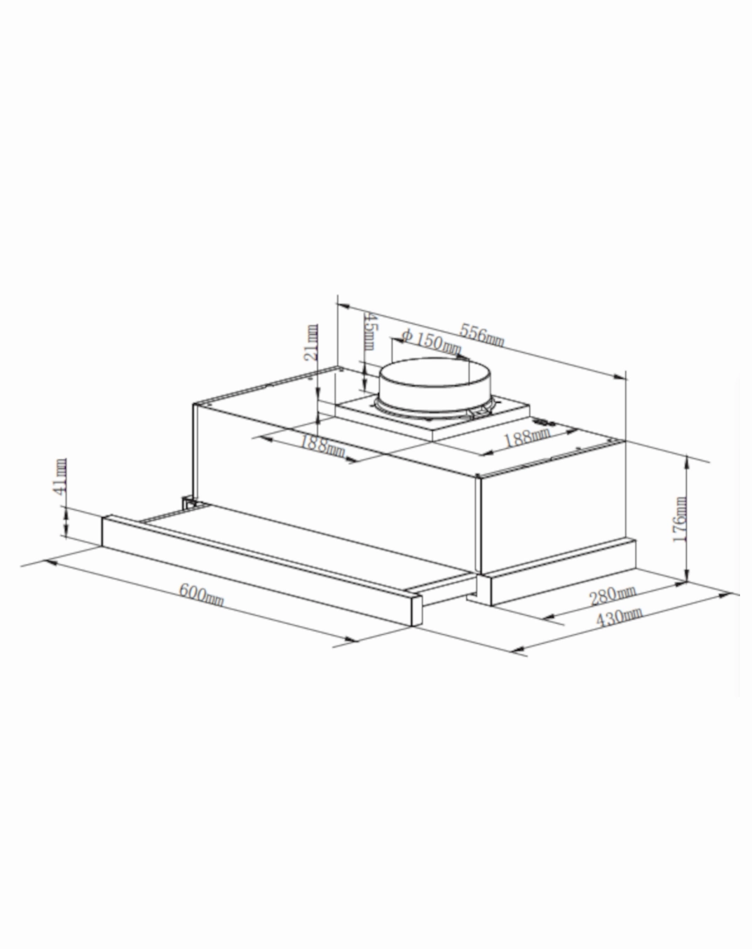 PKM Under-Counter Extractor Hood | Flat Screen Hood 60 cm | silver | Grease Filter Efficiency Class E | Dishwasher Safe Grease Filter