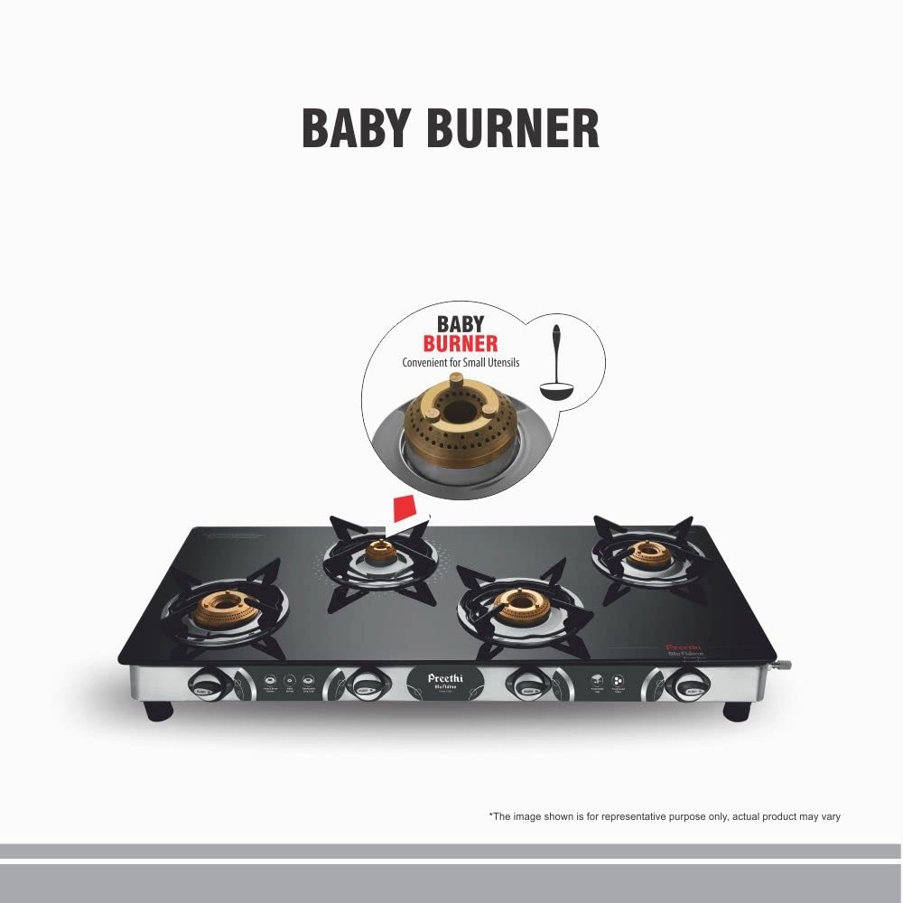 Preethi Blu-Flame Stainless Steel Jumbo Max Glass Top LPG Gas Stove with 4 Burner (Multicolour)
